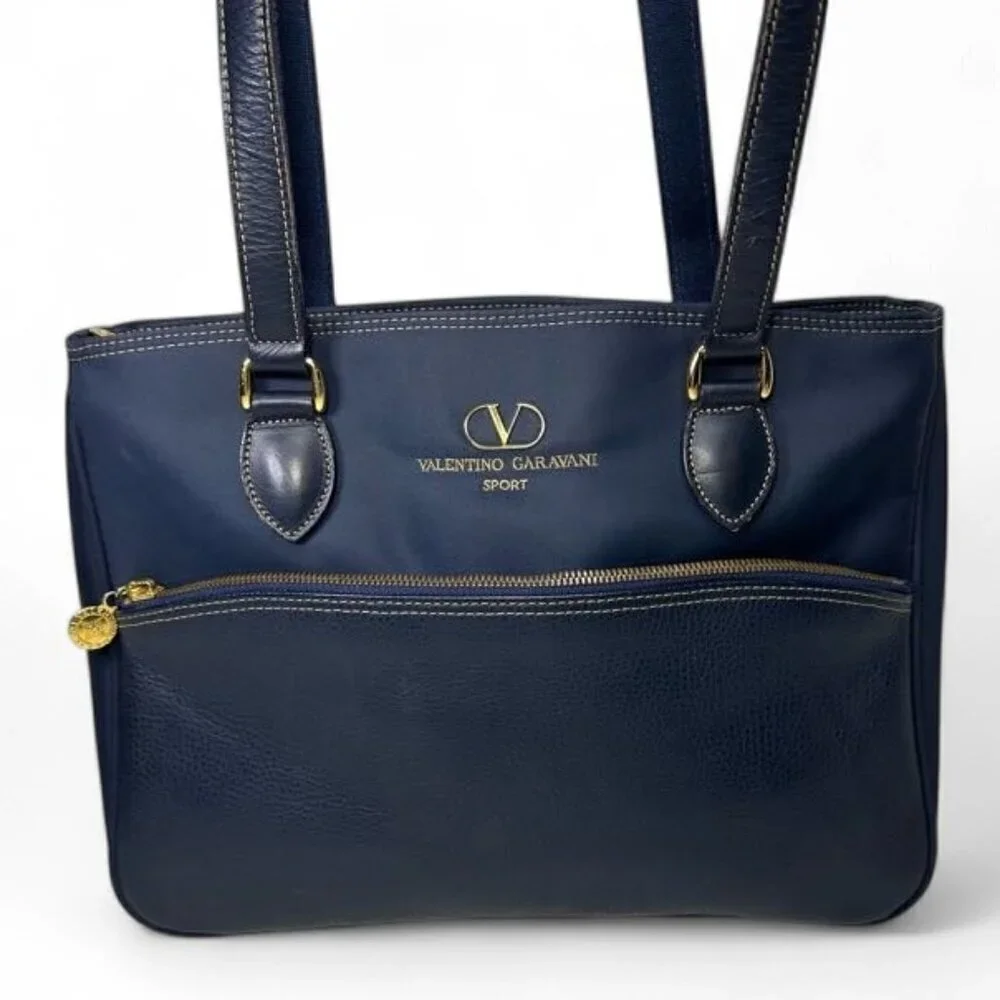 Valentino Garavani Sport Nylon and Leather Tote Bag Navy Blue